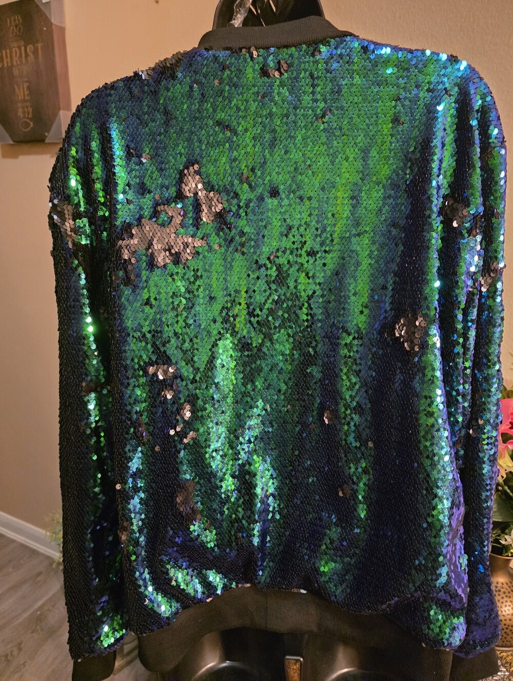 Green Iridescent Sequin Crewneck Sweater
